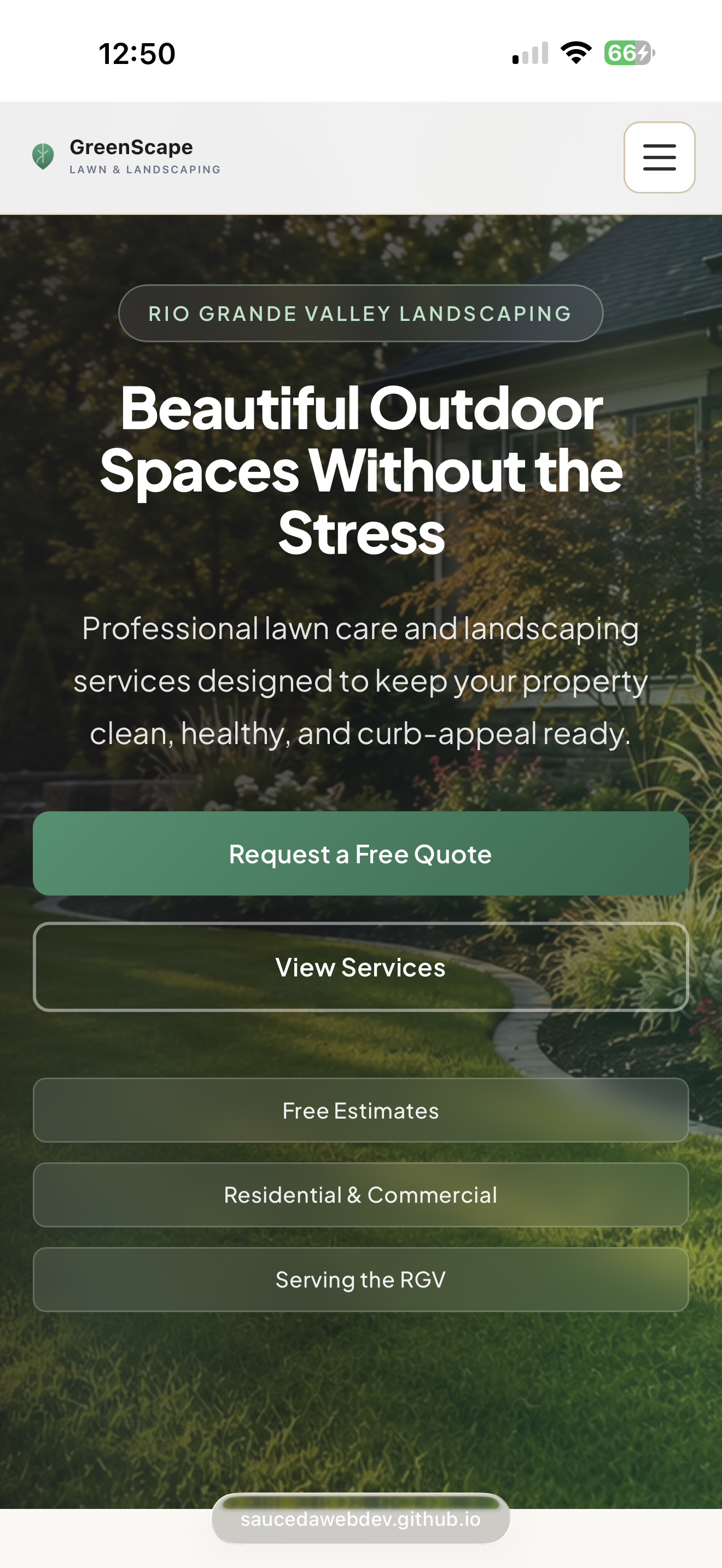 Evergreen Landscape Co. website on mobile