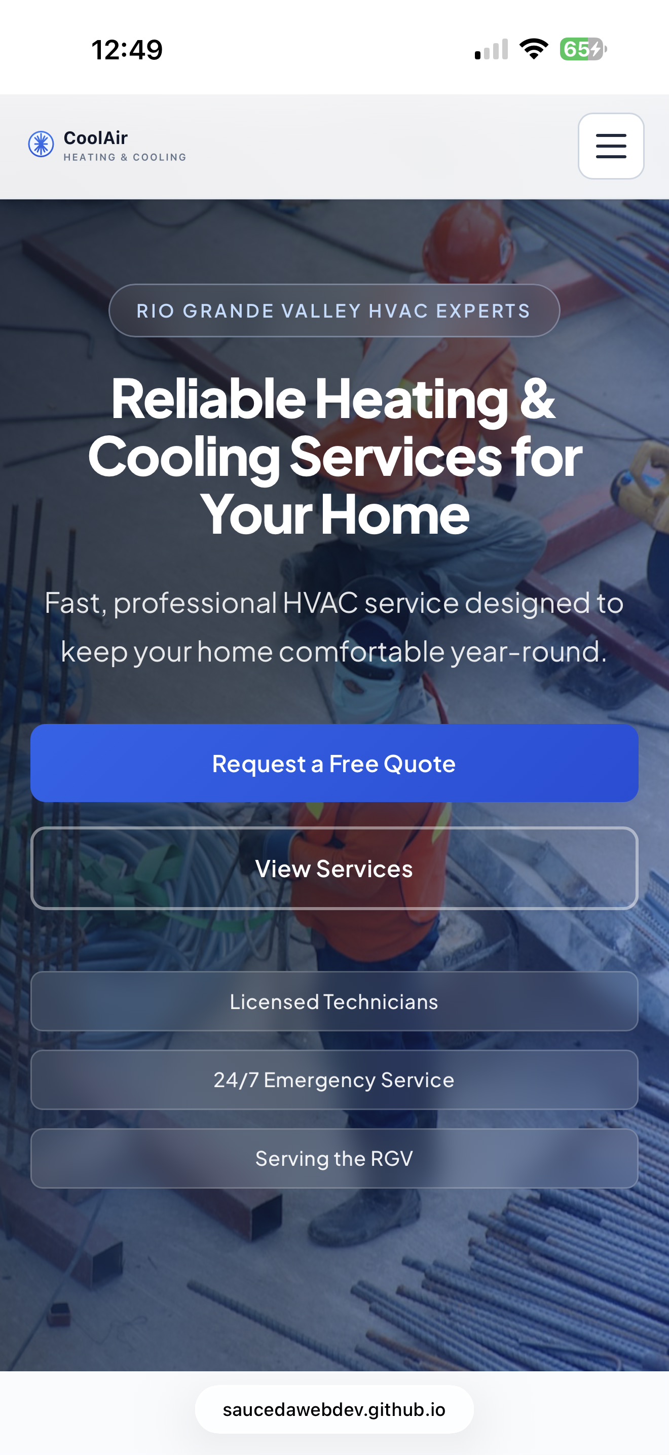Cool Air HVAC website on mobile